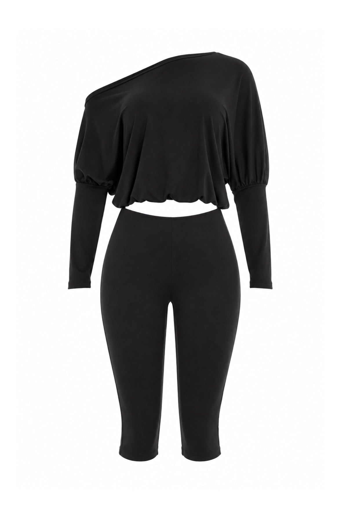 Chiica One Shoulder Capri Set - Black