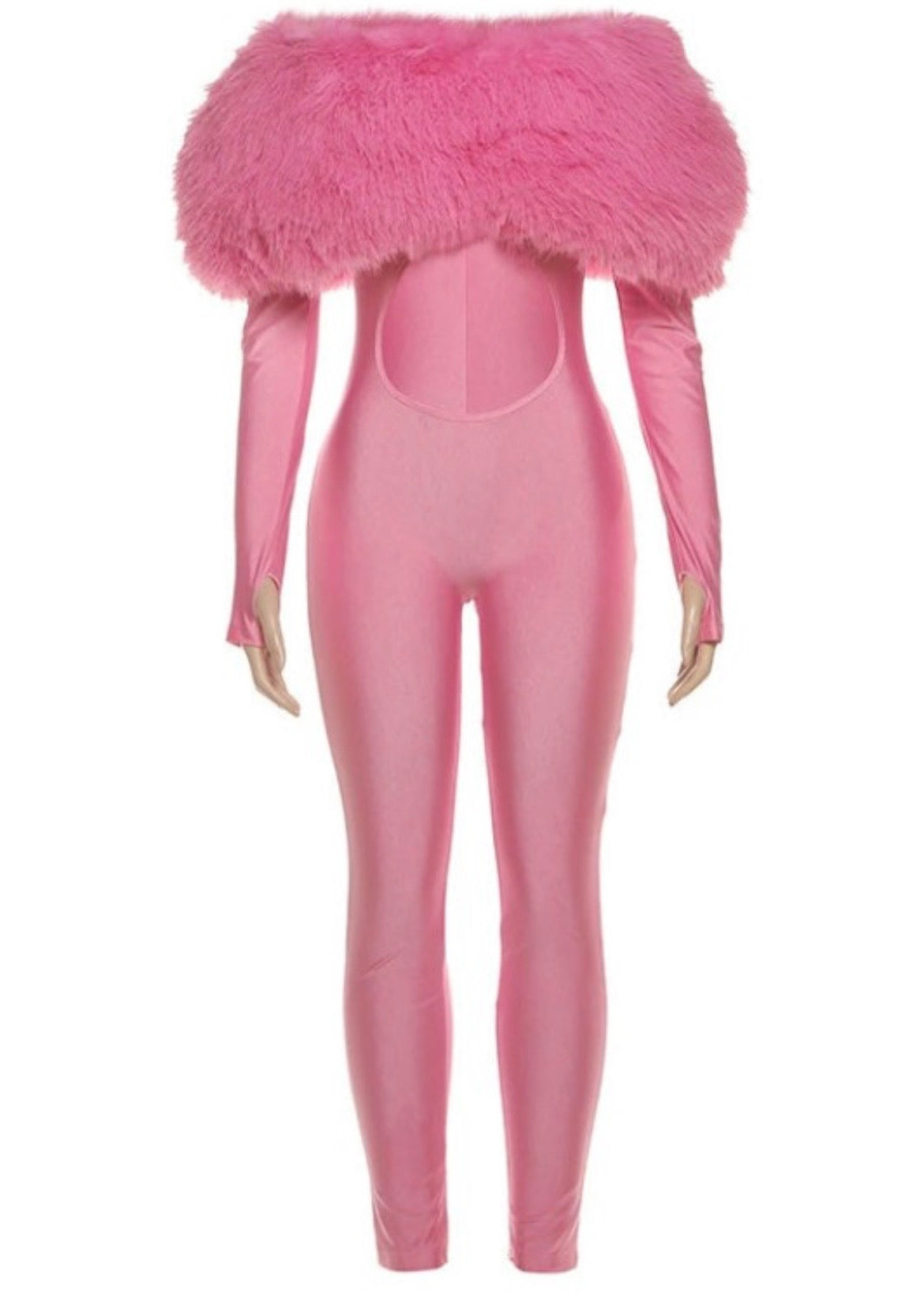 Romantic Faux Fur Jumpsuit - Pink
