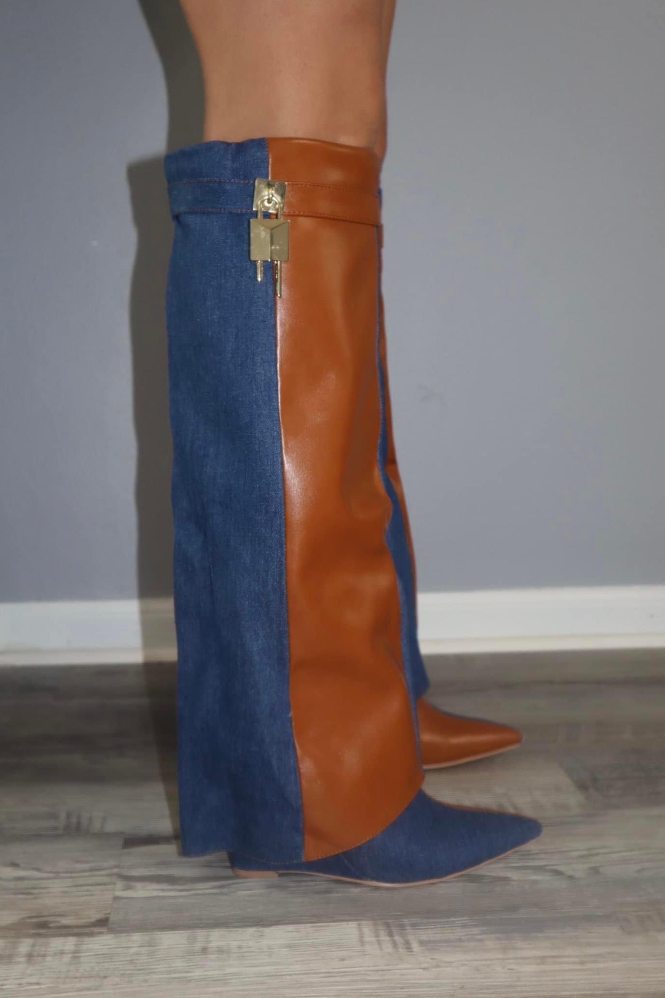 Shark Boots - Denim/ Camel Brown